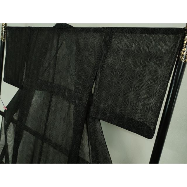 平和屋着物□極上 小紋 無双 紗袷 紗×紗 麻の葉文 黒地 逸品