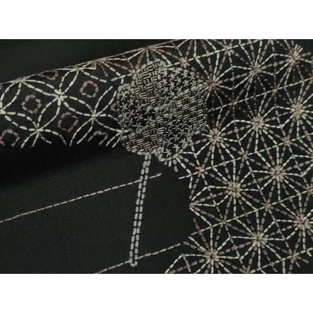 平和屋本店●極上　訪問着　総刺繍　刺し子　紬地　吉祥文　黒地　逸品　未使用　CZAA4796s6 平和屋本店□極上 中国三大刺繍 スワトウ刺繍 刺し子 総刺繍 本場縞