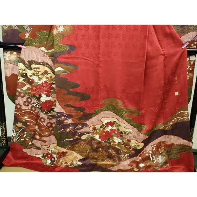 平和屋本店■極上　皇室献上作家　藤井寛　振袖　山路霞に百花の図　金彩　色紙付き　逸品　DZAA9890kh5