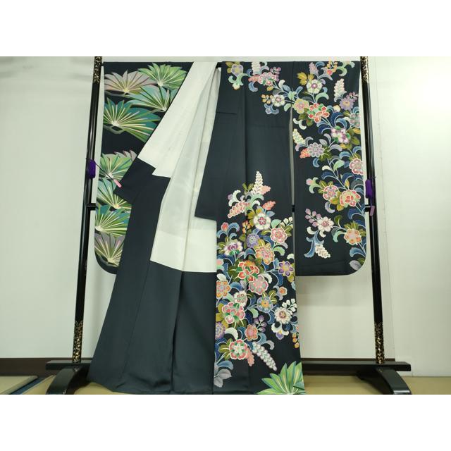 平和屋本店■極上　振袖　友禅　作家物・泰和　松花文　藍鉄色地　逸品　DZAA9893kh5