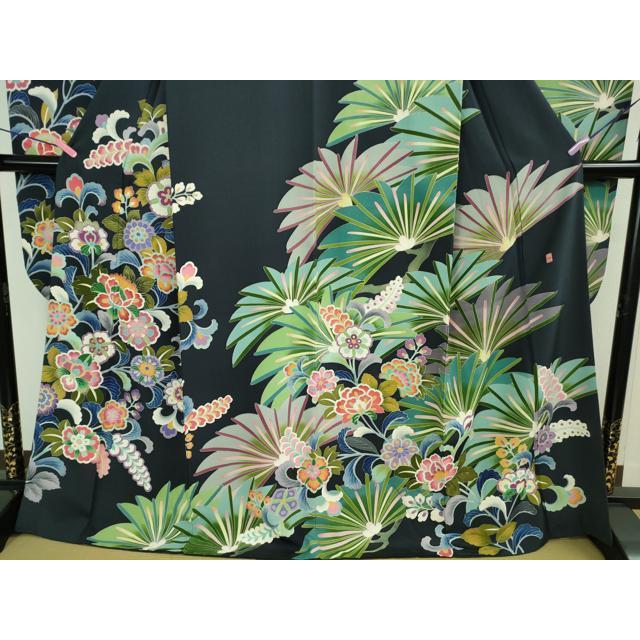 平和屋本店■極上　振袖　友禅　作家物・泰和　松花文　藍鉄色地　逸品　DZAA9893kh5