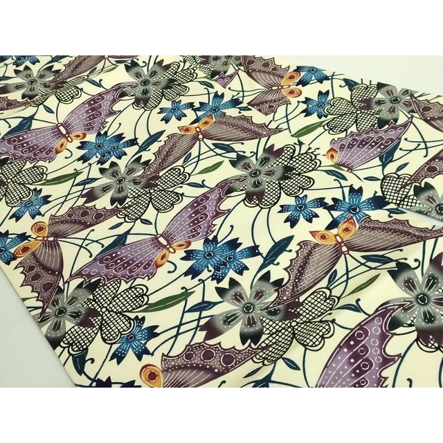 平和屋本店＊最高級　夏物　城間栄順　本場琉球紅型　九寸名古屋帯　花丸文　藍染　麻　逸品　DZAB4791kh6 平和屋本店□最高級 城間栄順 本場琉球紅型 塩瀬 九寸名古屋帯 花蝶文