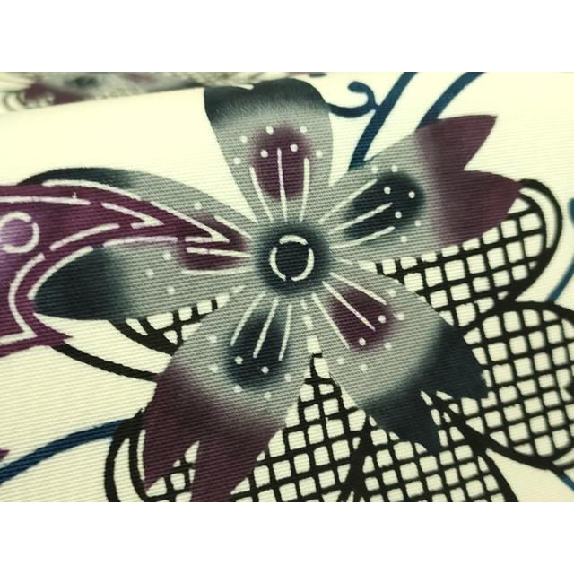 平和屋本店＊最高級　夏物　城間栄順　本場琉球紅型　九寸名古屋帯　花丸文　藍染　麻　逸品　DZAB4791kh6 平和屋本店□最高級 城間栄順 本場琉球紅型 塩瀬 九寸名古屋帯 花蝶文