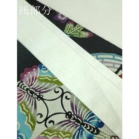 平和屋本店■極上　本場琉球紅型　琉球びんがた　知念紅型研究所　知念貞男　つけ帯　丸形蝶草花扇文様　濃い羊羹色地　逸品　DZAB0676kh5 平和屋本店□極上 本場琉球紅型 琉球びんがた 知念紅型研究所 知念貞男