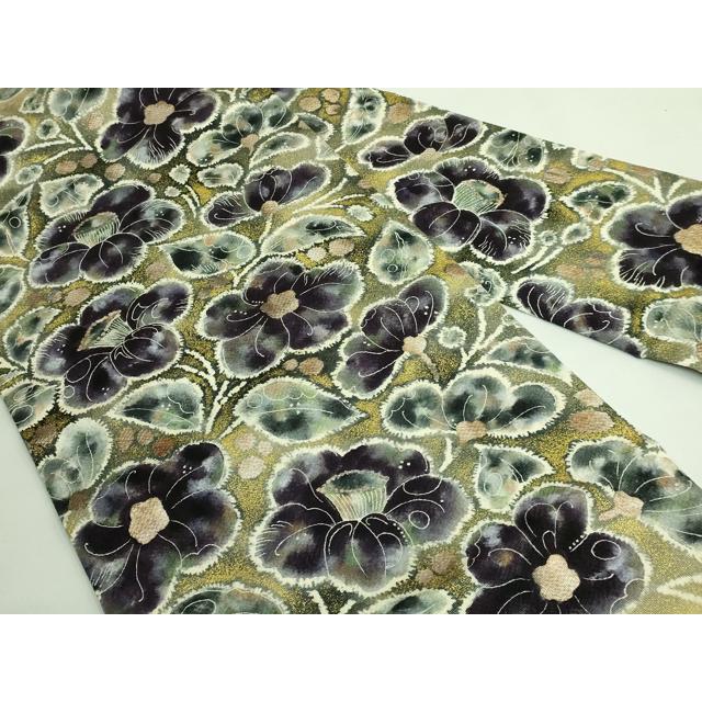 平和屋着物●訪問着　駒刺繍　色紙重ね花文　黒地　金彩　鬼しぼ縮緬　正絹　逸品　AABF2954cs 平和屋着物○訪問着 駒刺繍 色紙重ね花文 黒地 金彩 鬼しぼ縮緬 正絹