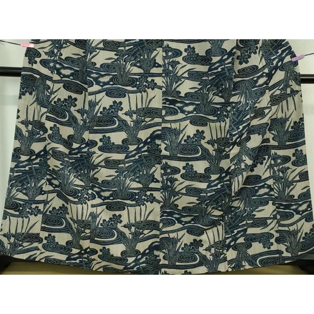 平和屋本店■極上　浦野理一　経節紬　型染　流水杜若桜文　逸品　DZAB1377kh5 平和屋本店□極上 浦野理一 経節紬 型染 流水杜若桜文 逸品