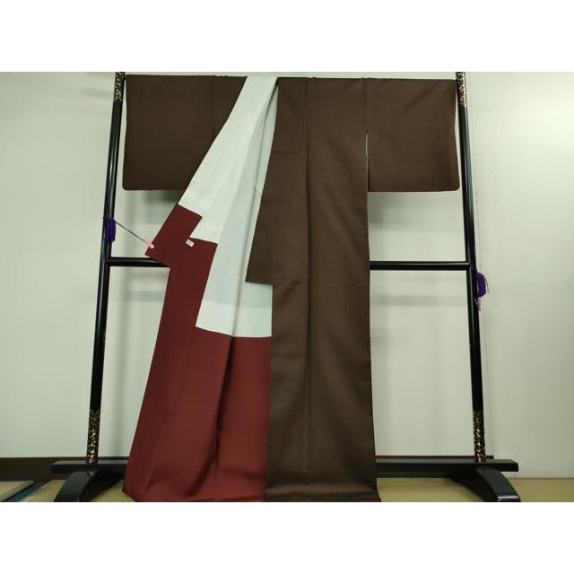平和屋本店●極上　山下八百子　本場黄八丈　市松綾織　紬　海老茶色地　逸品　CYAA4745s6 平和屋本店□極上 山下八百子 本場黄八丈 市松綾織 紬 縞 逸品