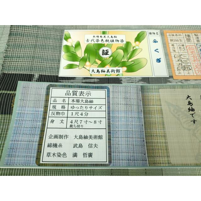 平和屋着物＃極上　本場縞大島紬　道中着　ロング丈　単衣　堀之内織物謹製　証紙付き　逸品　DZAB2981kh6 平和屋着物○極上 本場縞大島紬 縞格子 古代染色純植物染 ふくぎ