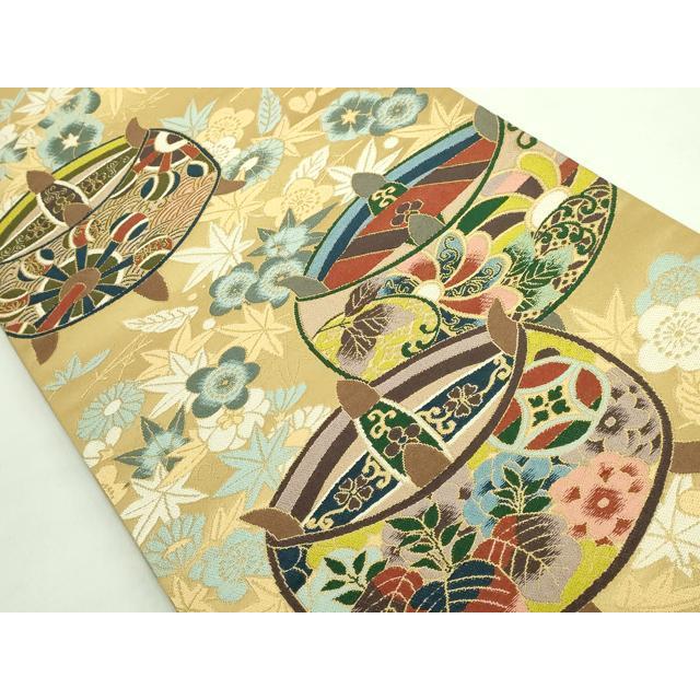 平和屋着物●極上　西陣　白綾苑大庭　六通柄袋帯　糸車花文　金糸　逸品　DZAB2002kh6