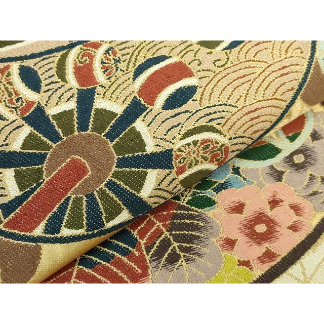 平和屋着物●極上　西陣　白綾苑大庭　六通柄袋帯　糸車花文　金糸　逸品　DZAB2002kh6