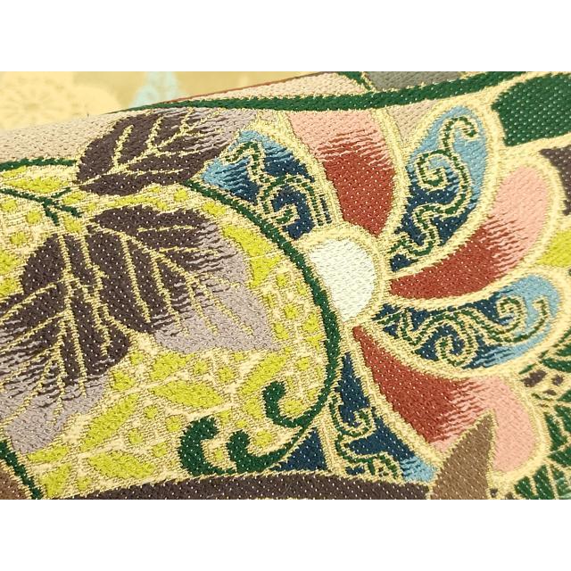 平和屋着物●極上　西陣　白綾苑大庭　六通柄袋帯　糸車花文　金糸　逸品　DZAB2002kh6