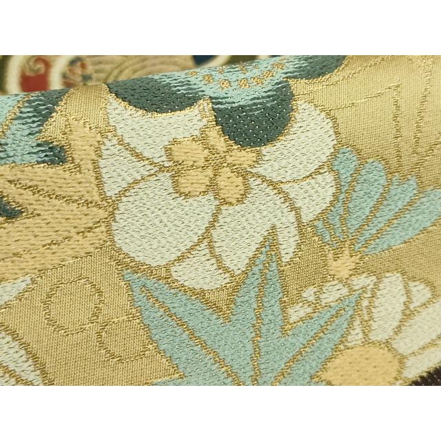 平和屋着物●極上　西陣　白綾苑大庭　六通柄袋帯　糸車花文　金糸　逸品　DZAB2002kh6