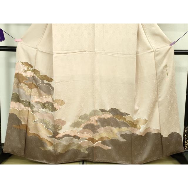 平和屋本店●極上　皇室献上作家　藤井寛　訪問着　駒刺繍　雲重ね　灰桜色地　金彩　逸品　DZAB2197kh6 平和屋本店○極上 皇室献上作家 藤井寛 訪問着 駒刺繍 雲重ね 灰桜色地