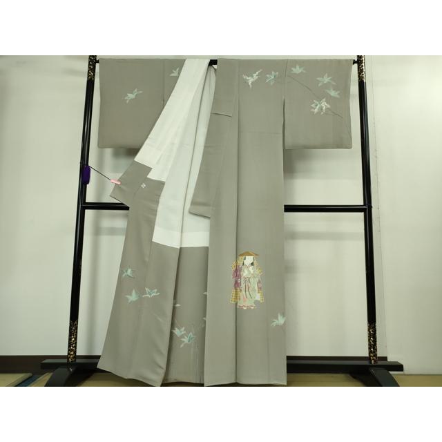 平和屋本店●極上　加賀友禅の巨匠　初代　由水十久　訪問着　女人　ドウダンツツジ　茶鼠色地　逸品　DZAB2210kh6 平和屋本店○極上 加賀友禅の巨匠 初代 由水十久 訪問着 女人