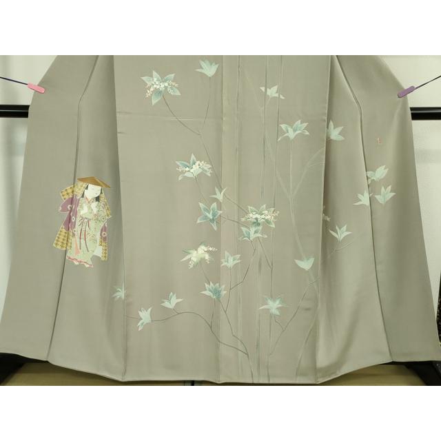 平和屋本店●極上　加賀友禅の巨匠　初代　由水十久　訪問着　女人　ドウダンツツジ　茶鼠色地　逸品　DZAB2210kh6 平和屋本店○極上 加賀友禅の巨匠 初代 由水十久 訪問着 女人