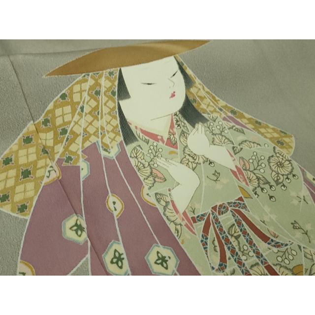 平和屋本店●極上　加賀友禅の巨匠　初代　由水十久　訪問着　女人　ドウダンツツジ　茶鼠色地　逸品　DZAB2210kh6 平和屋本店○極上 加賀友禅の巨匠 初代 由水十久 訪問着 女人