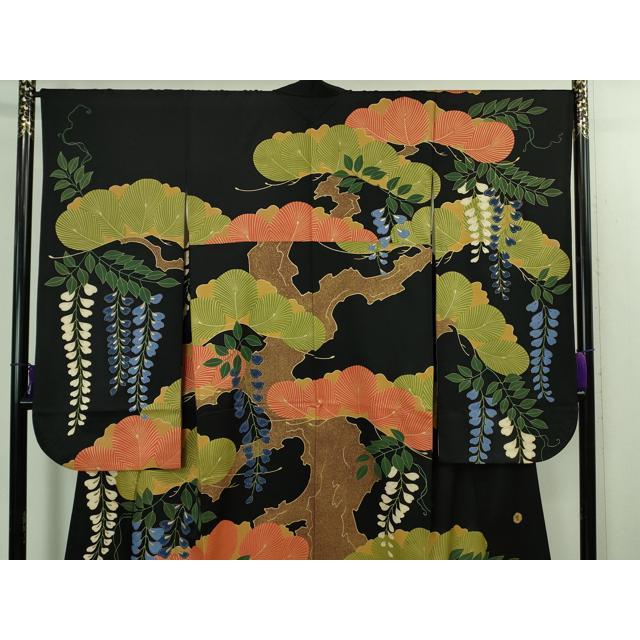 平和屋本店●極上　ジャパンオートクチュール　渡辺雪三郎　振袖　刺繍　松藤花房　黒地　金糸　逸品　DZAB2213kh6 平和屋本店○極上 ジャパンオートクチュール 渡辺雪三郎 振袖 刺繍