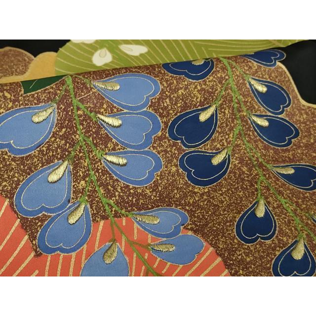 平和屋本店●極上　ジャパンオートクチュール　渡辺雪三郎　振袖　刺繍　松藤花房　黒地　金糸　逸品　DZAB2213kh6 平和屋本店○極上 ジャパンオートクチュール 渡辺雪三郎 振袖 刺繍