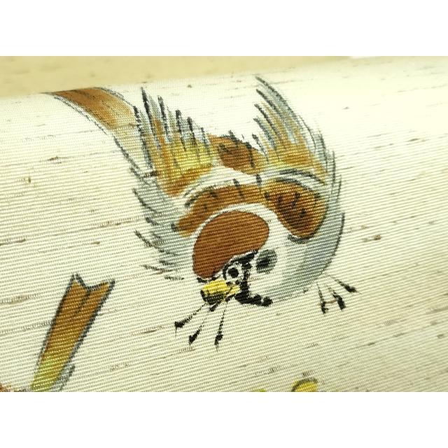 平和屋着物●極上　九寸名古屋帯　紬地　手描き　雀　逸品　DZAB2342kh6