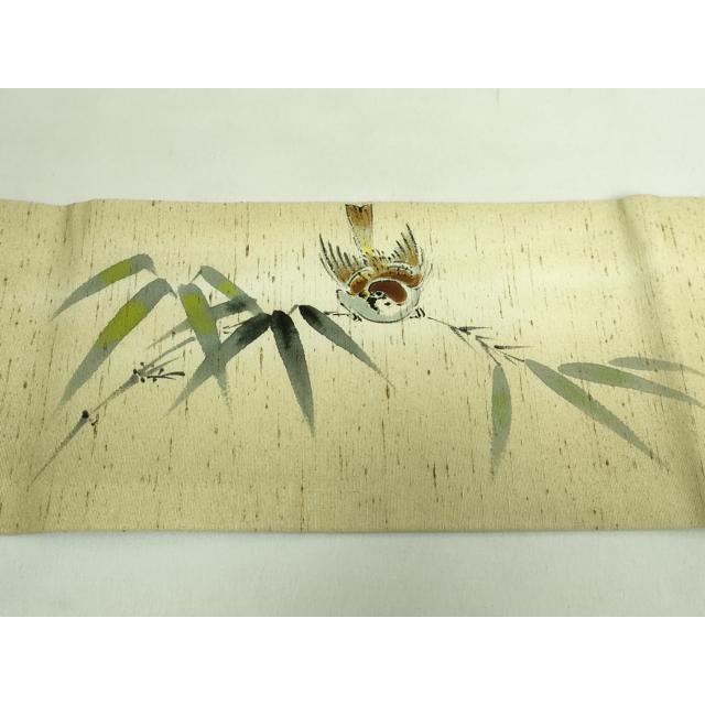 平和屋着物●極上　九寸名古屋帯　紬地　手描き　雀　逸品　DZAB2342kh6