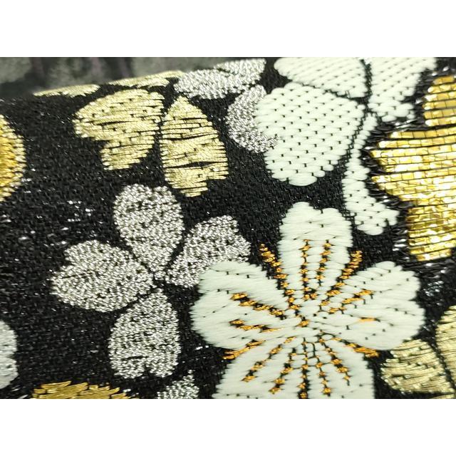 平和屋着物●六通柄袋帯　麻の葉文様　黒地　金通し地　正絹　逸品　CABD5652hy 平和屋着物◎六通柄袋帯 唐織 花籠文 黒地 金糸 正絹 逸品 CABF7082fb