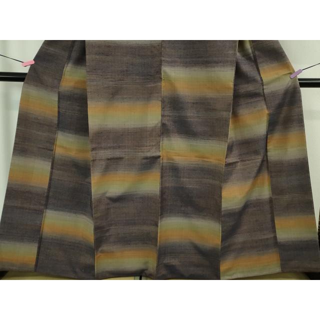 平和屋本店●極上　郡上紬　草木染　横段文　反端付き　逸品　DZAB2418kh6_4