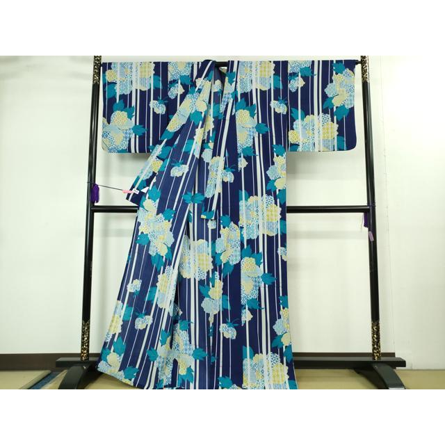 夏着物 撫松庵 絽ちりめん風 洗える小紋 大輪の薔薇 裄長め 美品 平和屋着物∴極上 夏物 撫松庵 小紋・浴衣兼用 セオアルファ 草花文