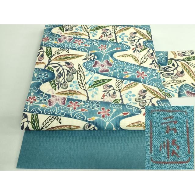 平和屋本店＊最高級 夏物 城間栄順 本場琉球紅型 九寸名古屋帯 流水花