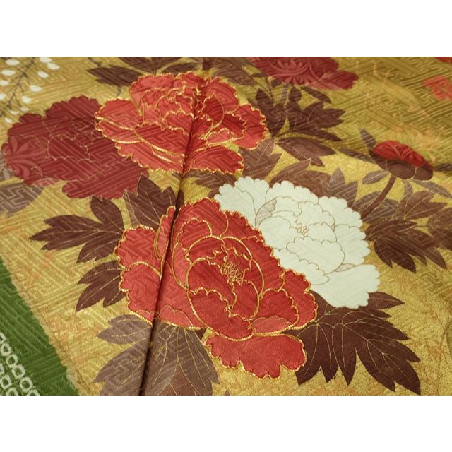 平和屋本店●極上　振袖　駒刺繍　絞り　霞吉祥花松文　蝉色地　金彩　逸品　DZAB2776kh6
