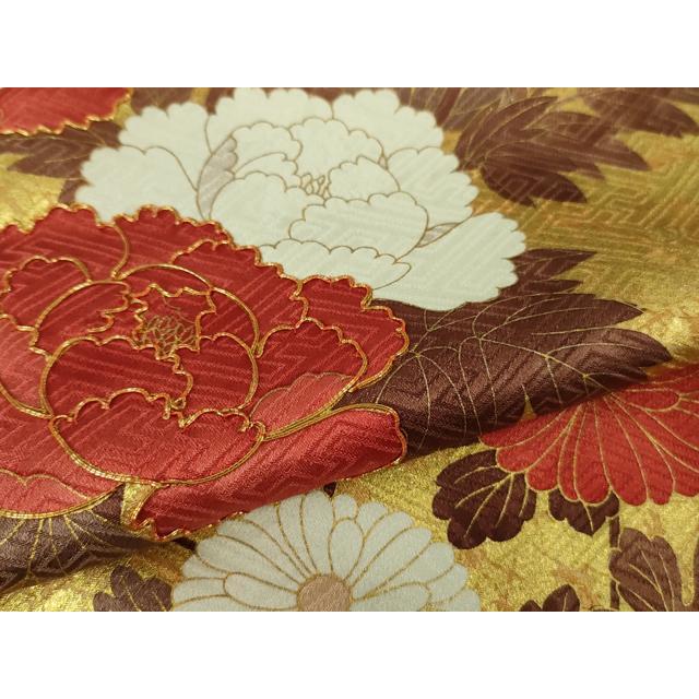 平和屋本店●極上　振袖　駒刺繍　絞り　霞吉祥花松文　蝉色地　金彩　逸品　DZAB2776kh6