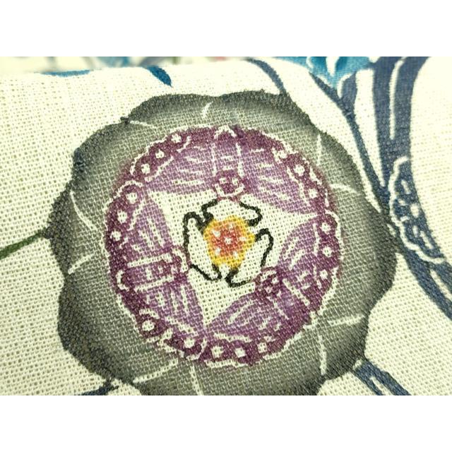 平和屋本店＊最高級　夏物　城間栄順　本場琉球紅型　九寸名古屋帯　花唐草　証紙付き　逸品　未使用　DZAB2856kh6 平和屋本店＊最高級 夏物 城間栄順 本場琉球紅型 九寸名古屋帯 花唐草