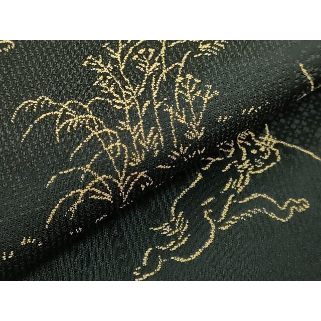 平和屋着物○極上 両面 全通柄袋帯 鳥獣戯画 黒地 逸品 DZAB2904kh6