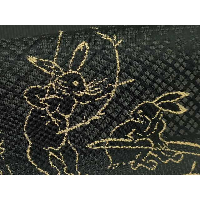 平和屋着物○極上 両面 全通柄袋帯 鳥獣戯画 黒地 逸品 DZAB2904kh6