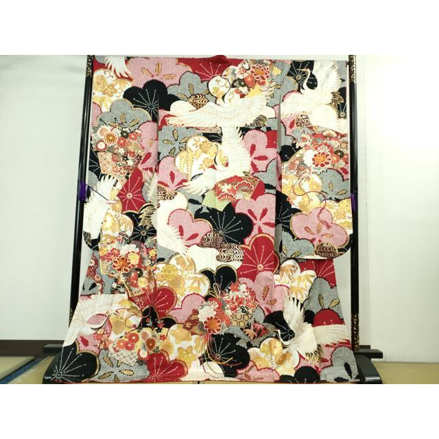 平和屋着物○極上 振袖 駒刺繍 飛鶴松花文 金彩 逸品 未使用 