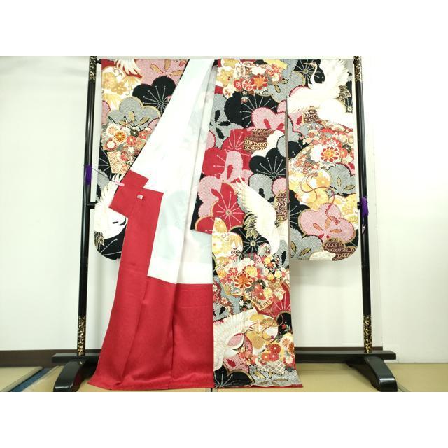 平和屋着物○極上 振袖 駒刺繍 飛鶴松花文 金彩 逸品 未使用 