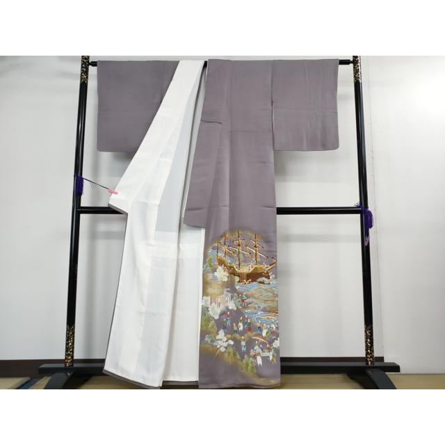 平和屋本店○極上 創業460年・千總 色留袖 駒刺繍 南蛮船 人物文 浅