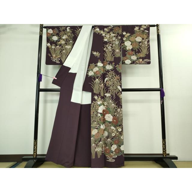 平和屋着物●中国三大刺繍　スワトウ刺繍　総刺繍　訪問着　本場大島紬地　花唐草文　正絹　逸品　CABD8846gh 平和屋着物○中国三大刺繍スワトウ刺繍総刺繍訪問着本場縞大島紬結び紐