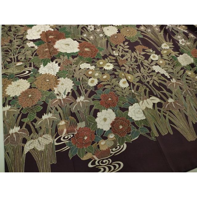 平和屋着物●極上　訪問着　総刺繍　毬　舞桜　黒鳶色地　金銀糸　逸品　未使用　DZAB3510kh6 平和屋着物○極上 創業280年 誉田屋源兵衛 六通柄袋帯 唐織 螺鈿箔 舞