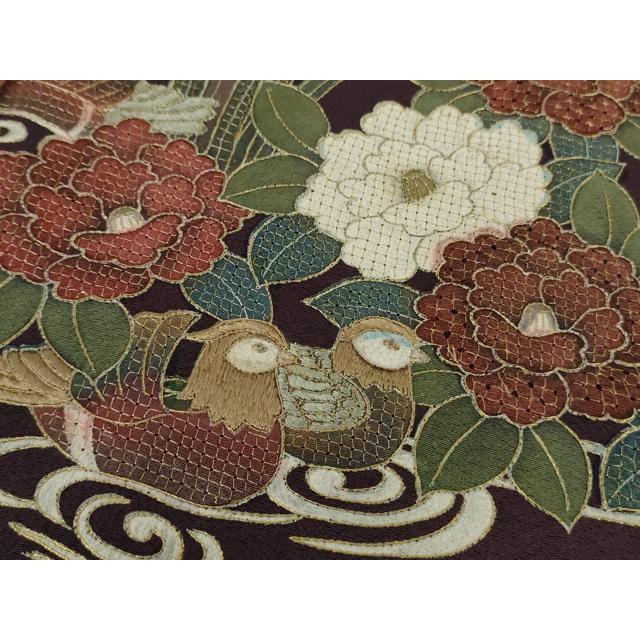 平和屋本店■極上　中国三大刺繍　スワトウ刺繍　汕頭刺繍　訪問着　藍　花唐草地紋　変わり市松　たたき染め　逸品　DZAA6565kh5 平和屋本店○極上 中国三大刺繍 スワトウ刺繍 汕頭刺繍 訪問着 鴛鴦花