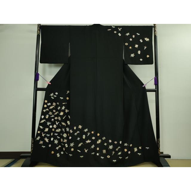 平和屋本店○極上 訪問着 総刺繍 宝尽くし 黒地 金糸 逸品 DZAB3077kh6 