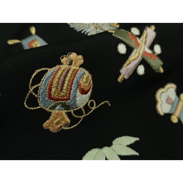 平和屋本店○極上 訪問着 総刺繍 宝尽くし 黒地 金糸 逸品 DZAB3077kh6 