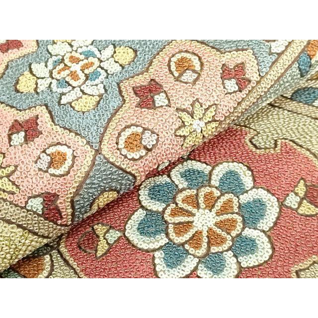 平和屋本店○極上 中国三大刺繍 相良刺繍 200万粒 総詰 袋帯 格天井花 