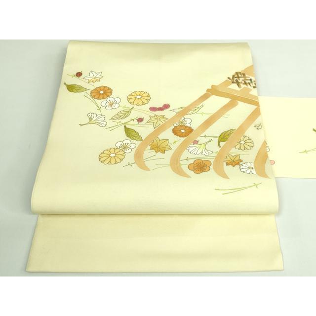 平和屋本店○極上 銀座 志ま亀 塩瀬 九寸名古屋帯 吹き寄せ花文 薄い淡