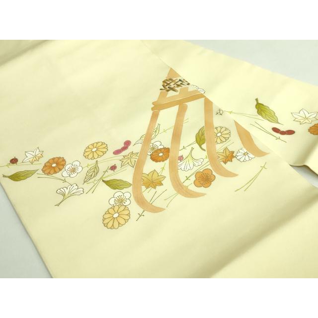 平和屋本店○極上 銀座 志ま亀 塩瀬 九寸名古屋帯 吹き寄せ花文 薄い淡