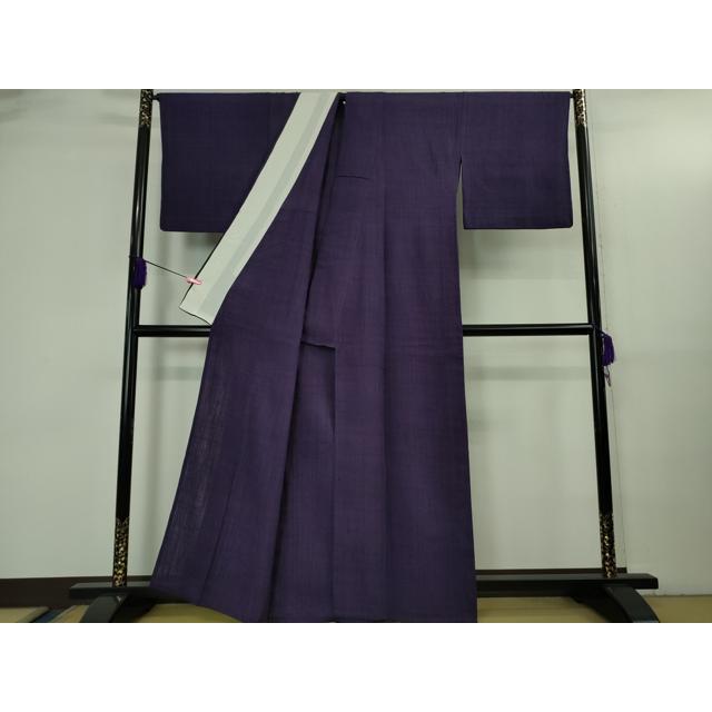 平和屋本店▽極上　浦野理一　経節紬　単衣　色無地　桑の実色　逸品　DZAB3439kh6