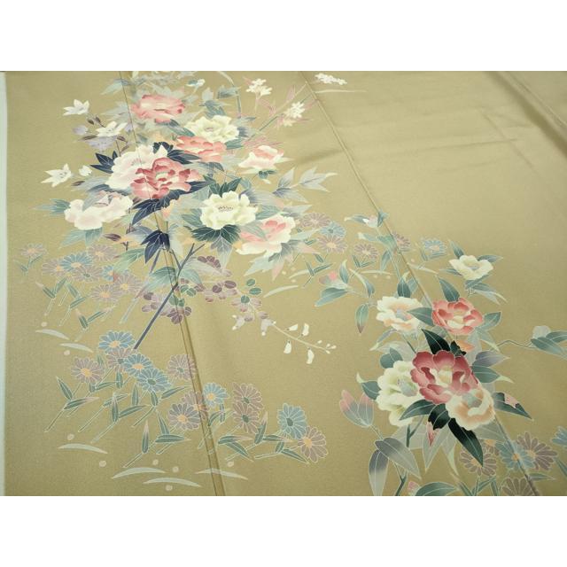 平和屋本店●極上　本加賀友禅作家　岡本幸治　訪問着　草花文　白橡色地　逸品　DZAB3513kh6_4