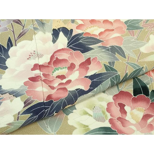 平和屋本店●極上　本加賀友禅作家　岡本幸治　訪問着　草花文　白橡色地　逸品　DZAB3513kh6_6