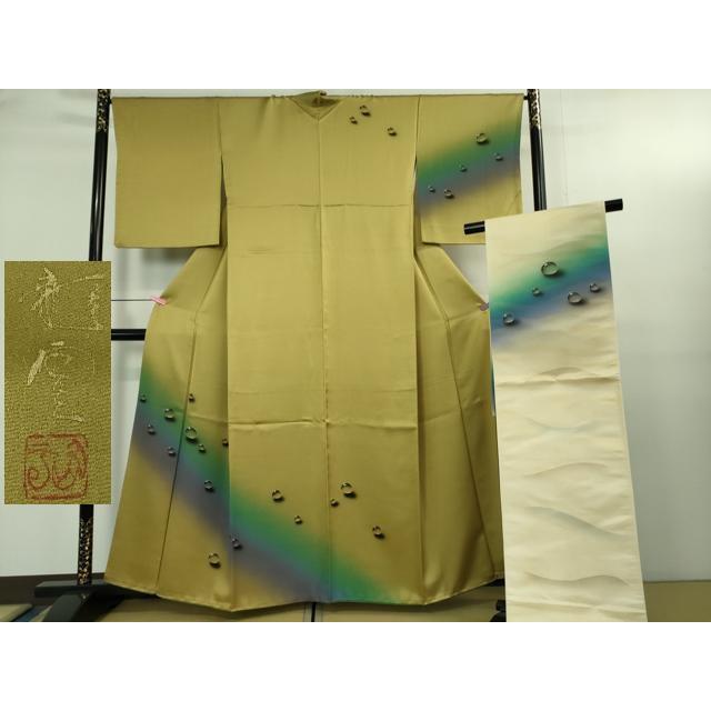 平和屋着物○極上 染色作家 青木龍雲 訪問着・袋帯セット 手描き 水滴 
