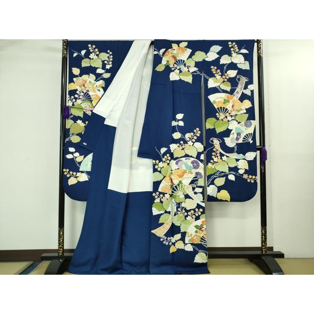平和屋本店●極上　創業460年・千總 振袖・長襦袢(無双仕立て)セット 駒刺繍 舞蝶鴛鴦花文 青藤色地　金彩　高島屋扱い　逸品　DZAB2439kh6 平和屋本店○極上 創業460年・千總 振袖・長襦袢(無双仕立て・半衿刺繍
