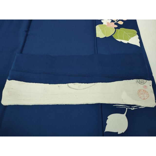 平和屋本店●極上　創業460年・千總　振袖　駒刺繍　扇面花文　紺青色地　金彩　三越扱い　逸品　DZAB3551kh6 平和屋本店○極上 創業460年・千總 振袖 駒刺繍 扇面花文 紺青色地